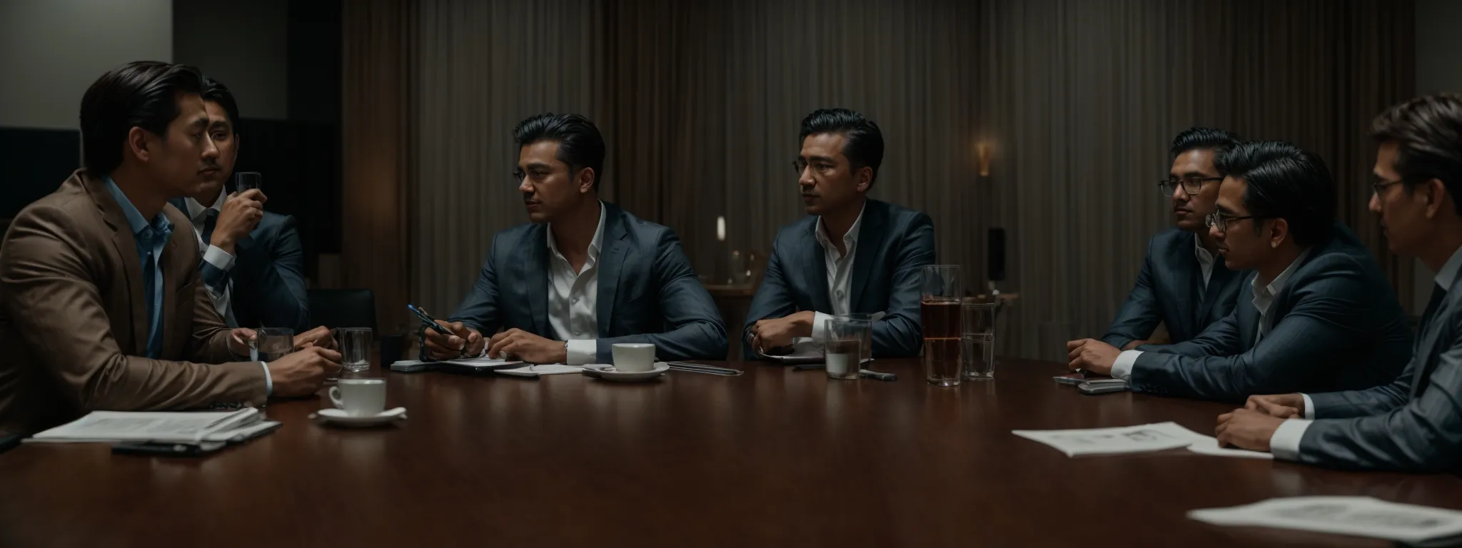a round table discussion amongst franchise executives strategizing content marketing plans.