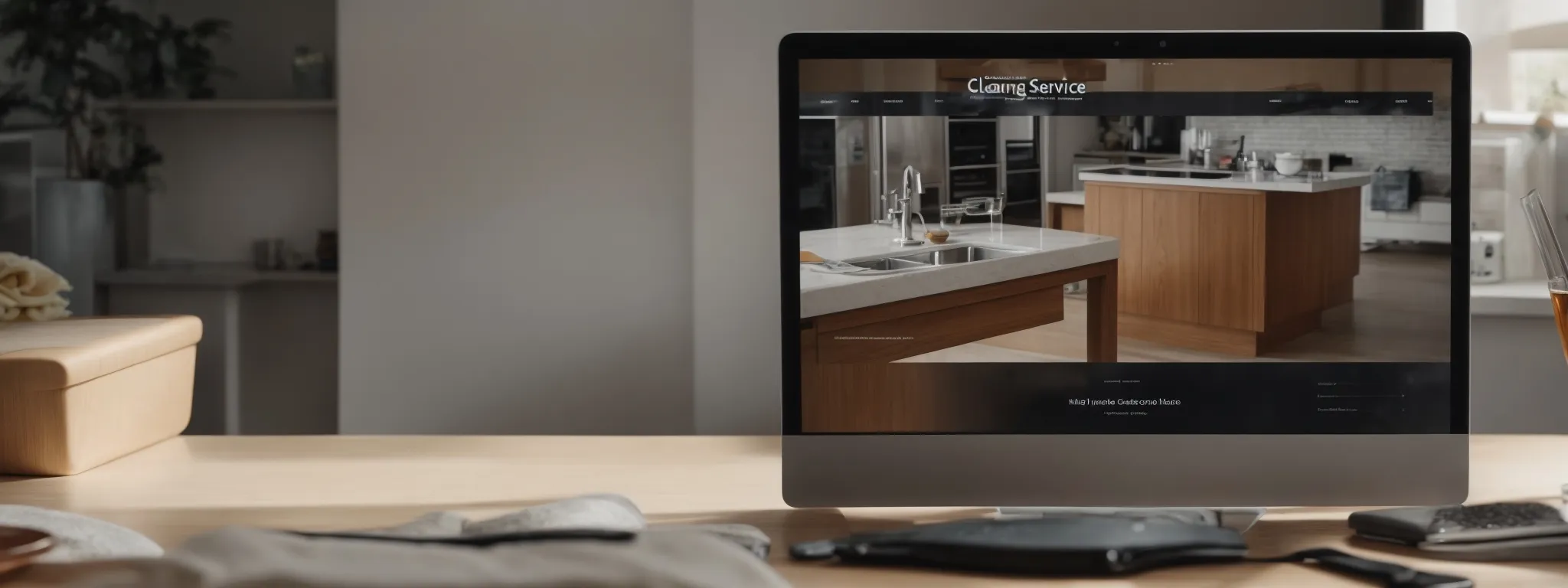 a cleaning service webpage swiftly loading on a desktop screen, symbolizing speed and efficiency.