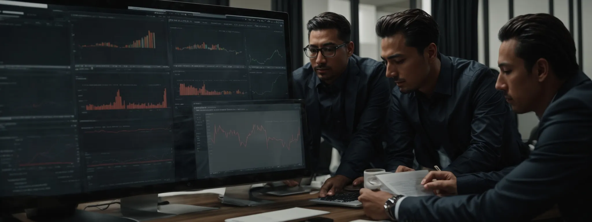 a professional digital marketing team reviewing analytics on a computer screen to refine their combined seo and cro strategy.