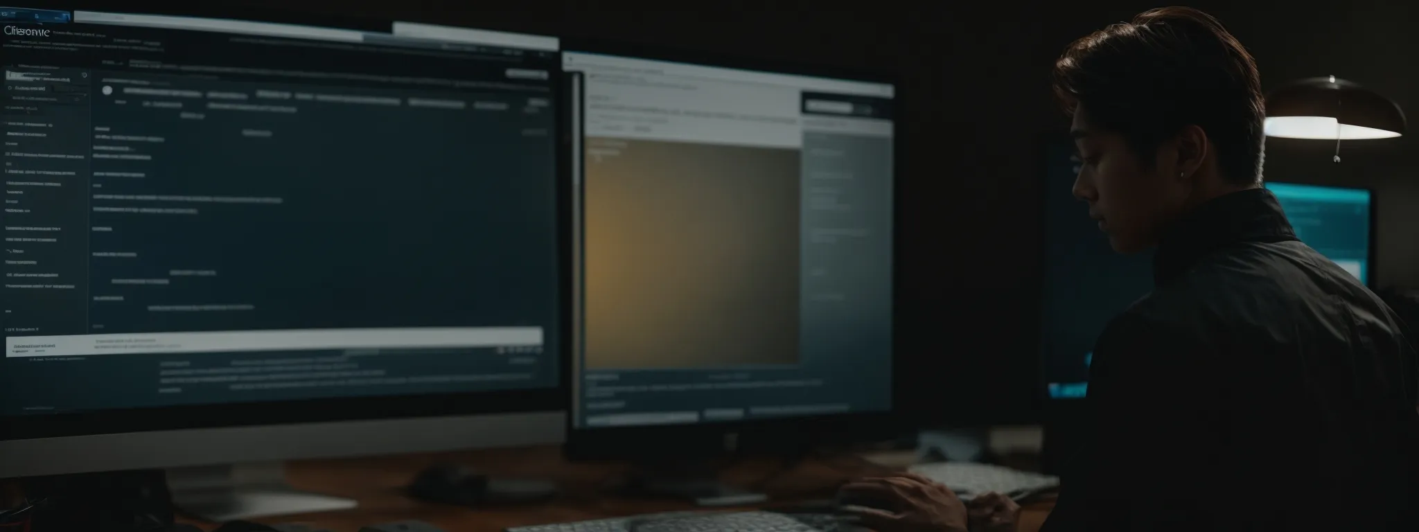 a web designer attentively inspects a website’s main navigation menu on a computer screen, considering both user experience and seo implications.