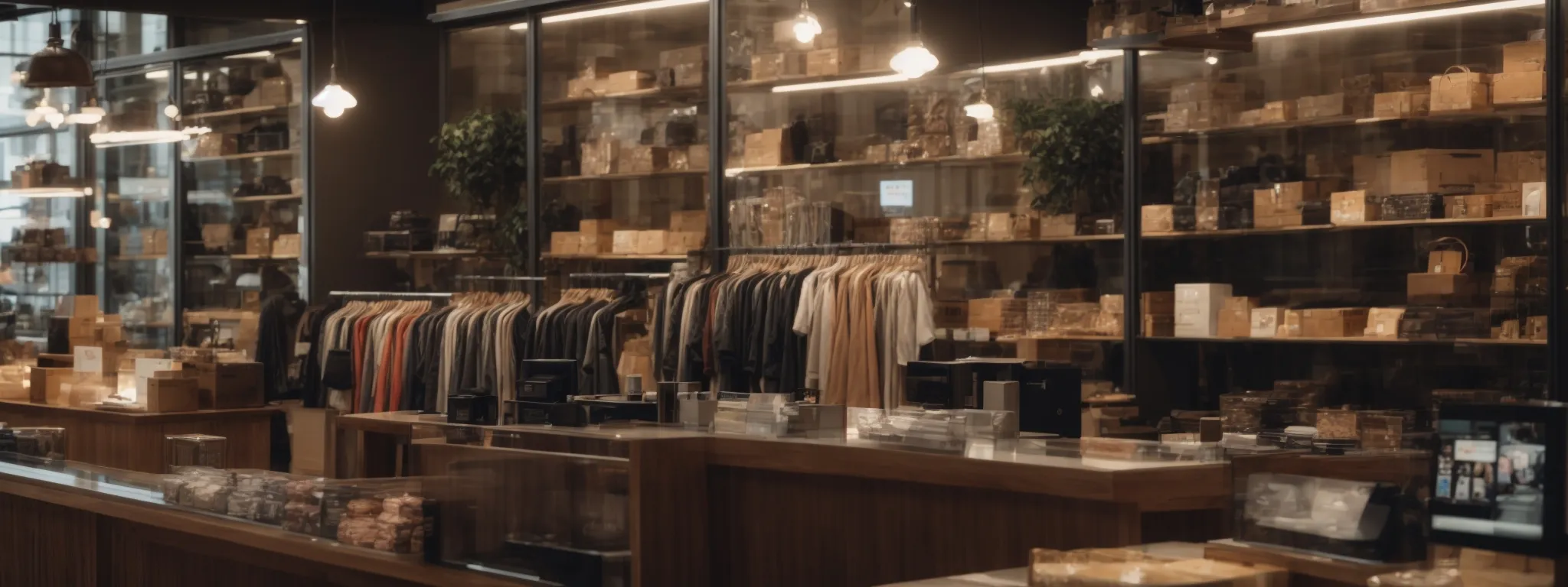 a bustling ecommerce storefront integrated within a social media interface, highlighting interactive shopping features.