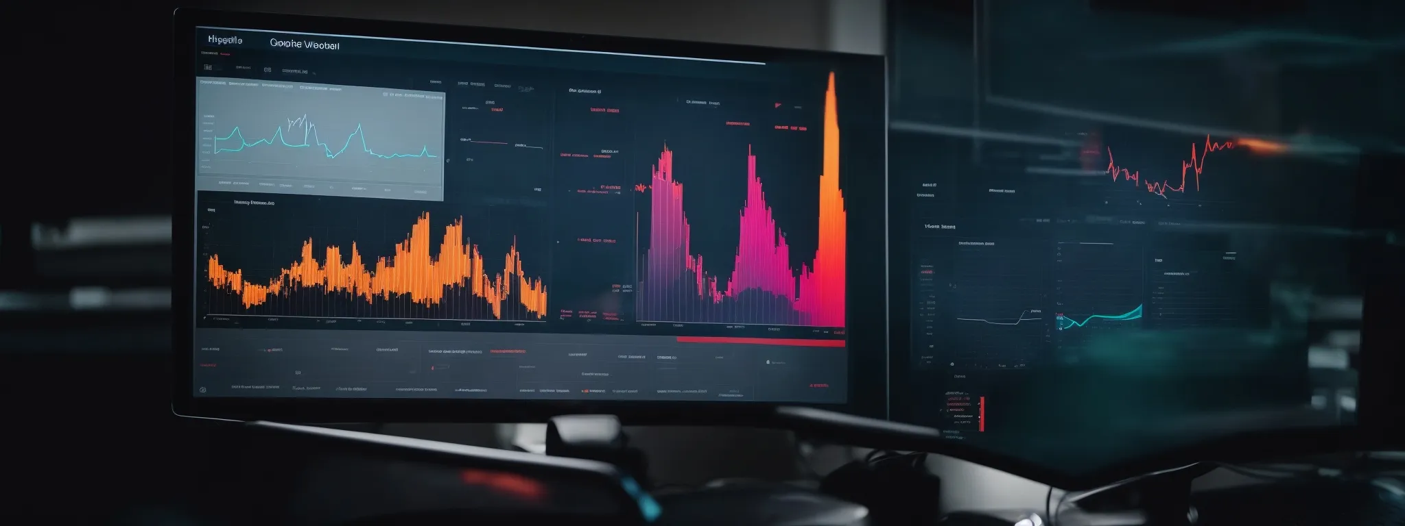 a computer screen displaying vibrant website analytics graphs with a clear navigation menu on the side.