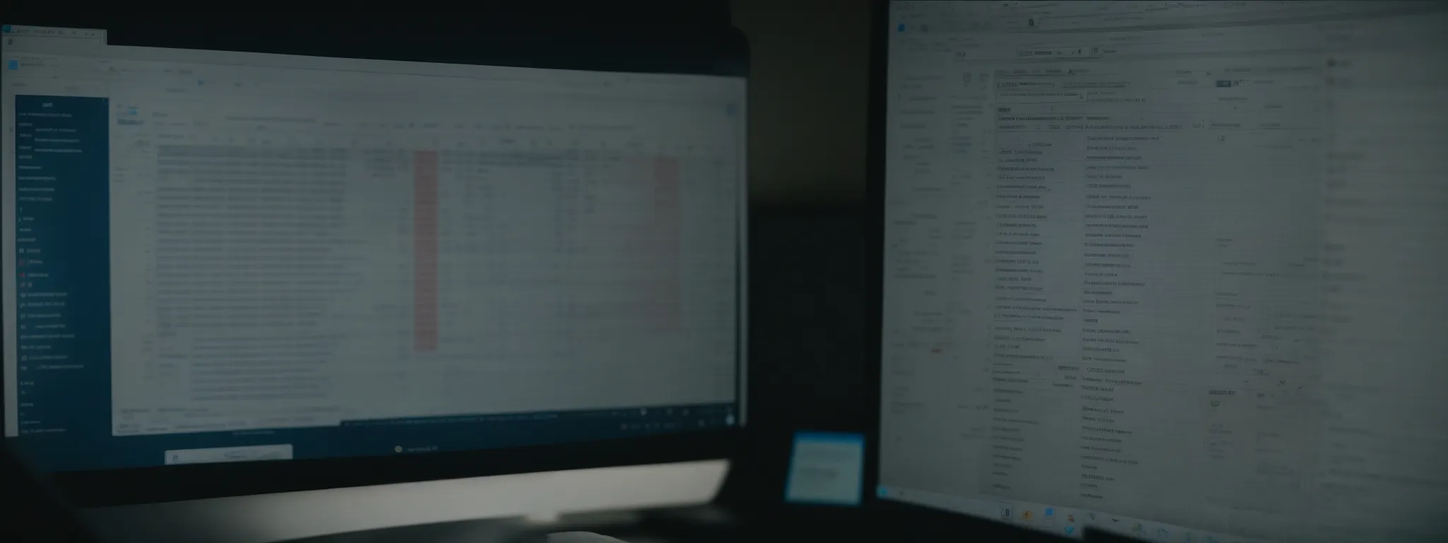 a focused individual examines a spreadsheet on a computer screen, cross-referencing multiple browser tabs with local business listings.