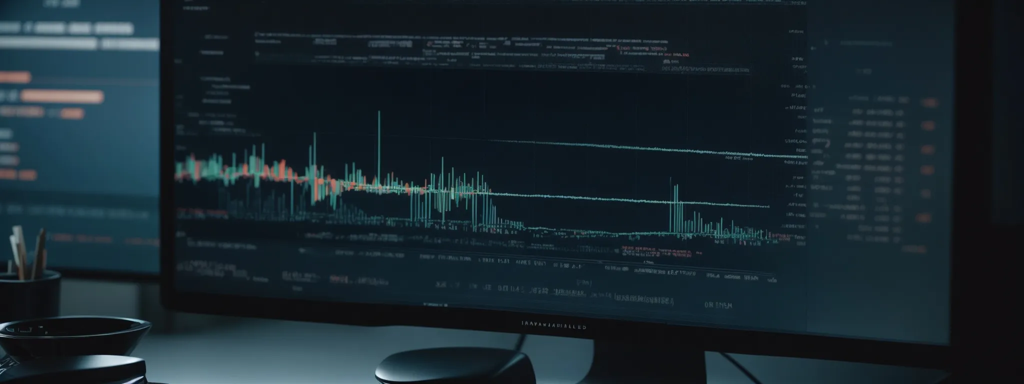 a computer screen displaying code and analytic graphs symbolizing website optimization.