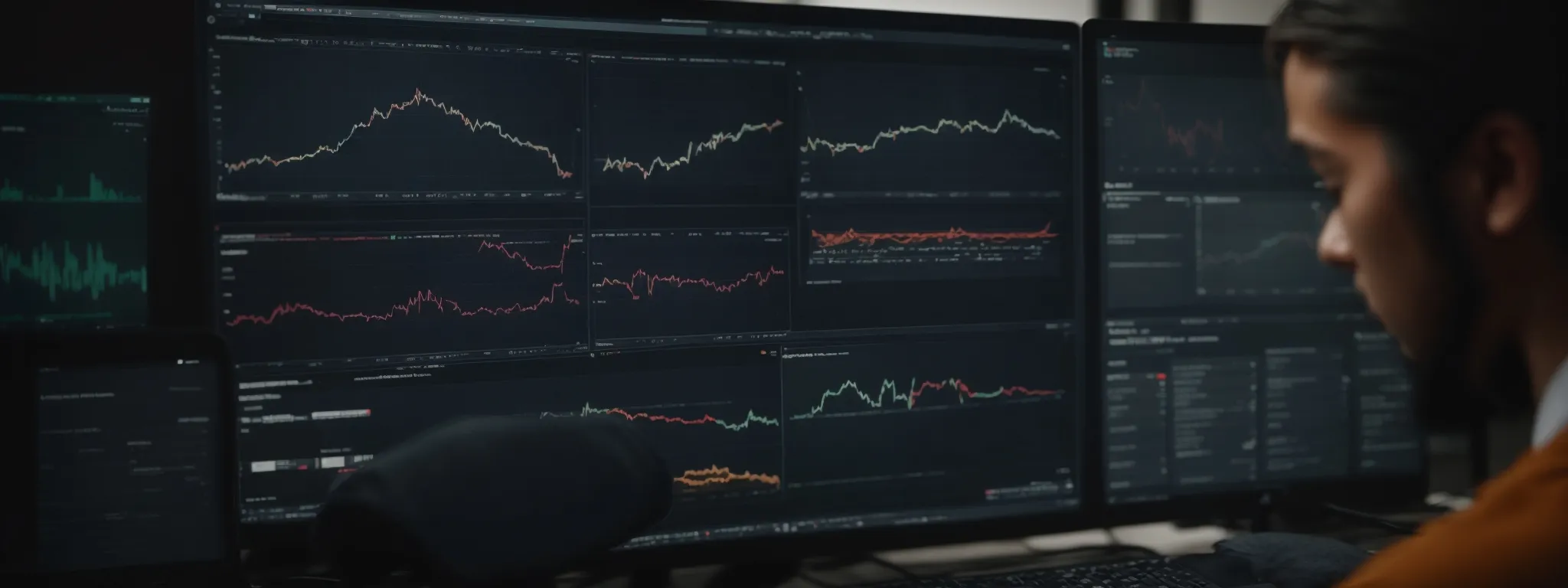 a person analyzing graphs and data charts on a computer screen to optimize a website's seo performance.