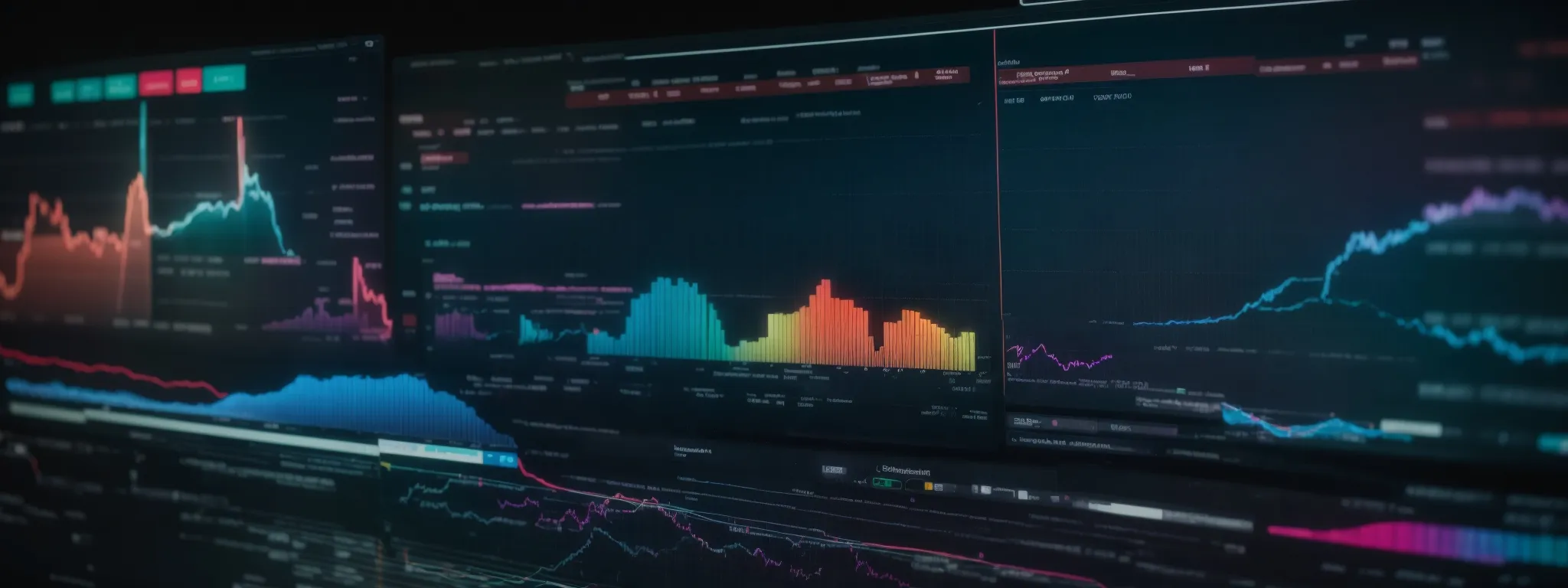 a computer screen displaying colorful data analytics graphs with a magnifying glass hovering over a graph.