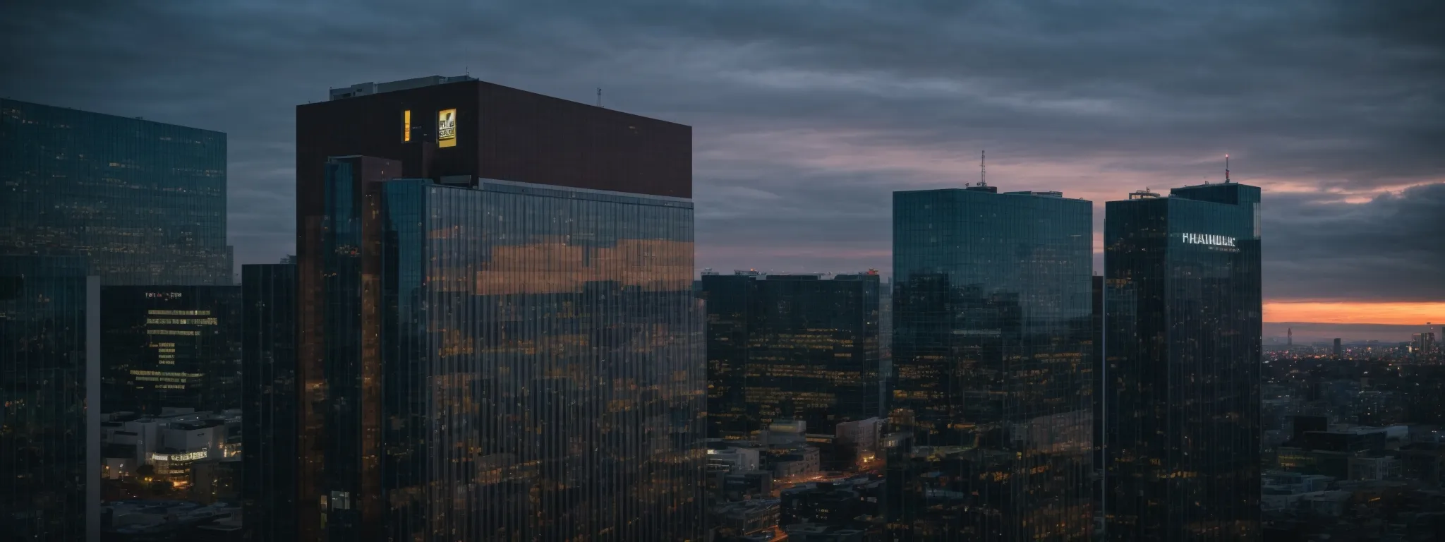 a high-rise office building at dusk, symbolizing the corporate growth potential through strategic seo link building for cleaning companies.