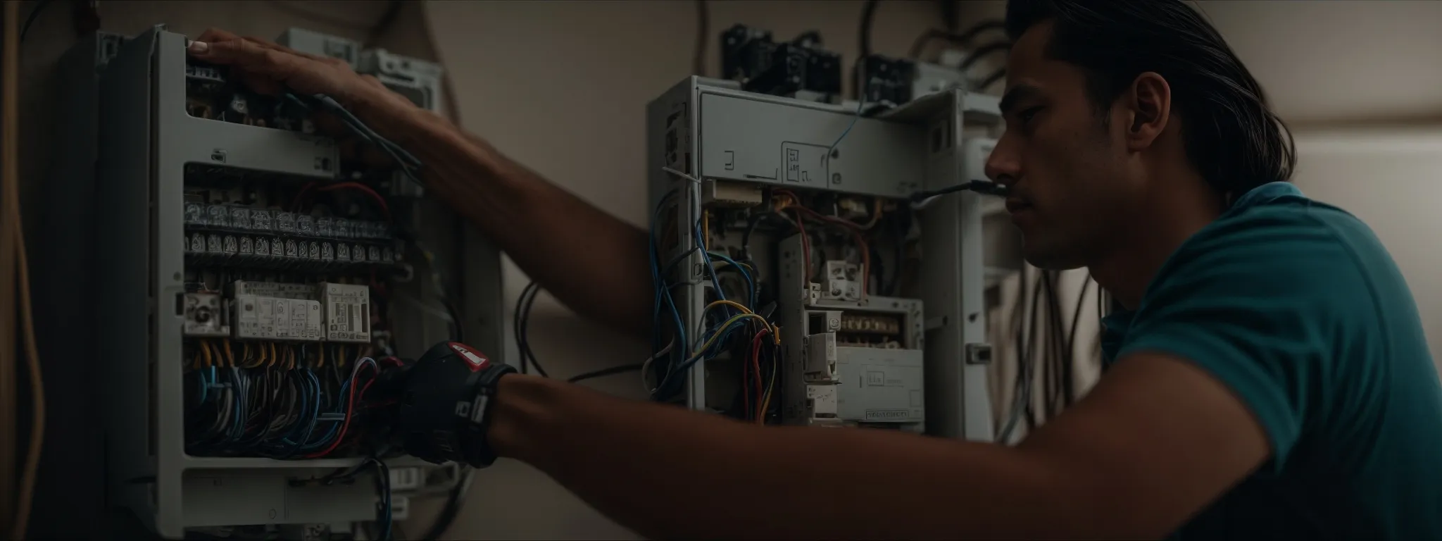 a professional electrician demonstrating a home electrical inspection.