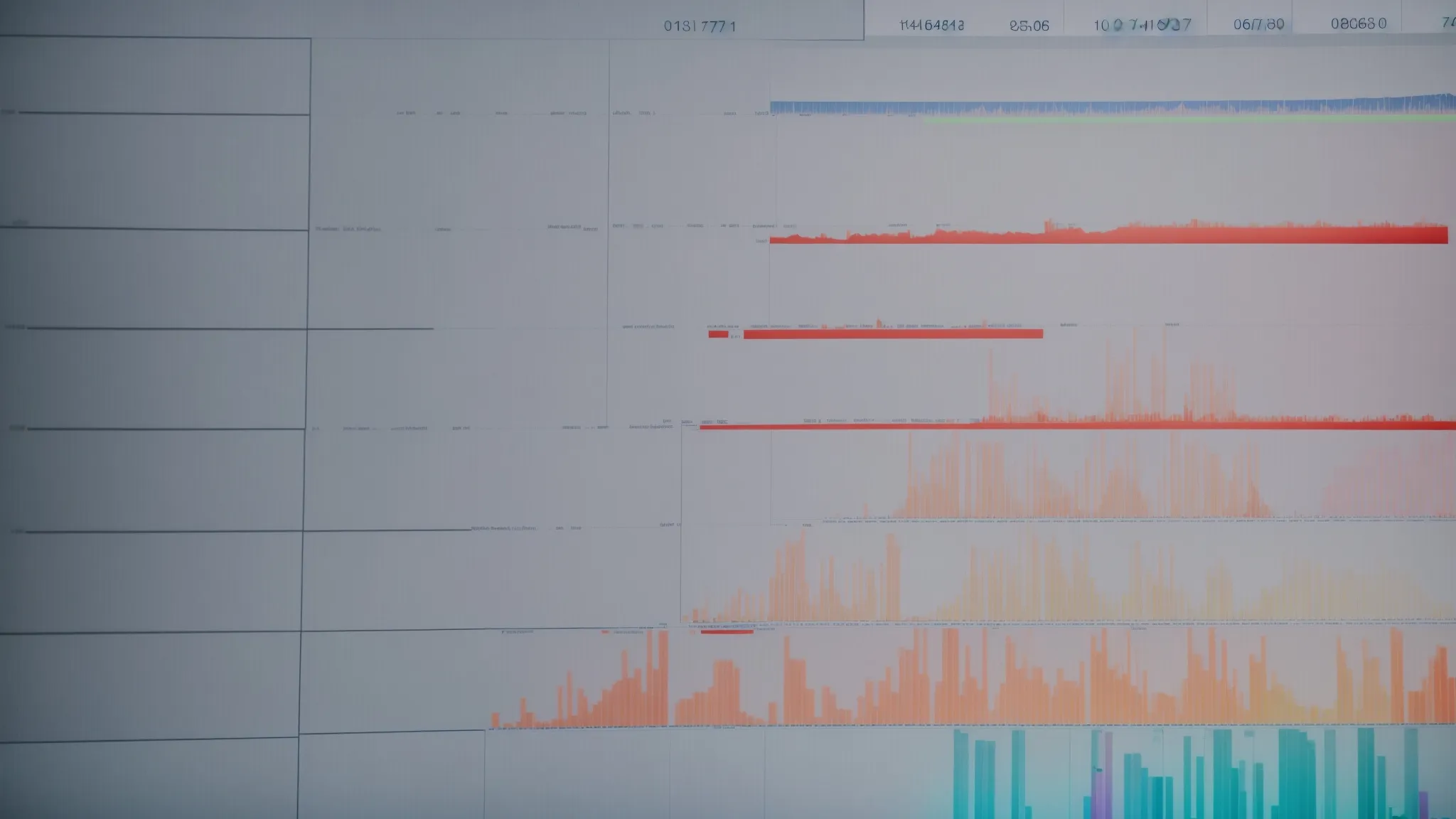 a close-up of a computer screen displaying colorful graphs and conversion metrics on a digital marketing dashboard.