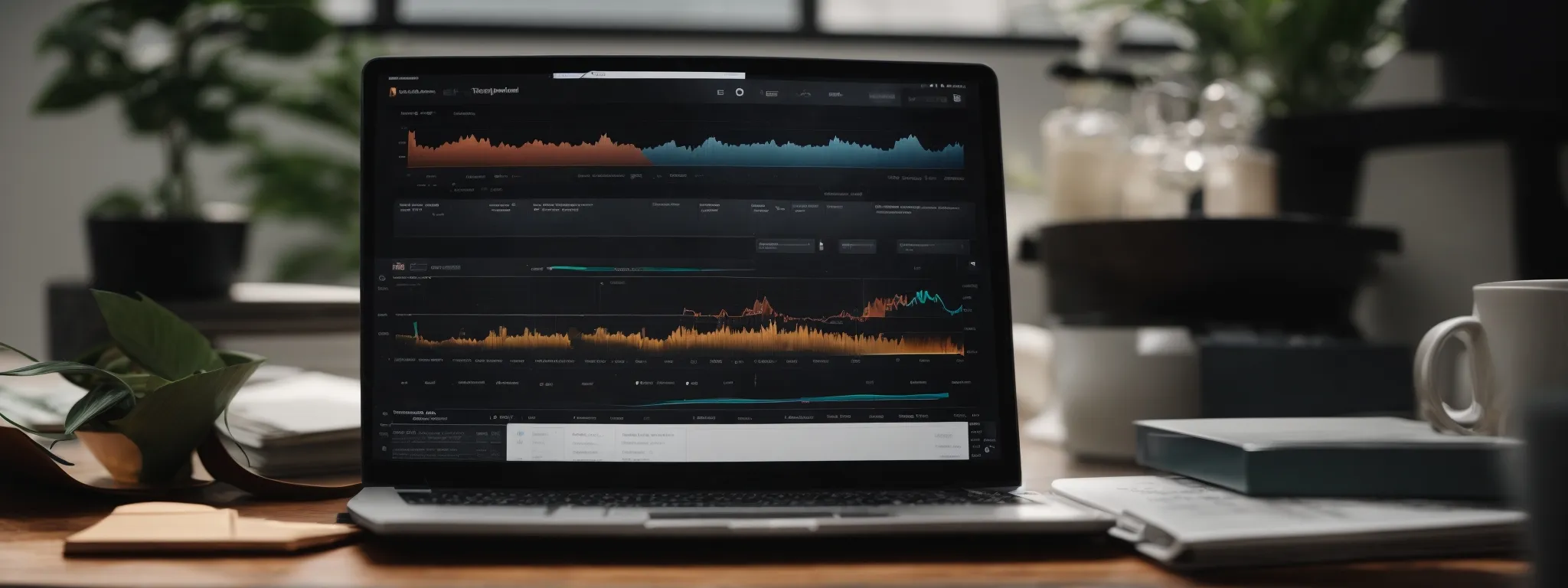 a laptop with an open analytics dashboard showcasing a user-flow diagram and highlighted interactive elements on a website.