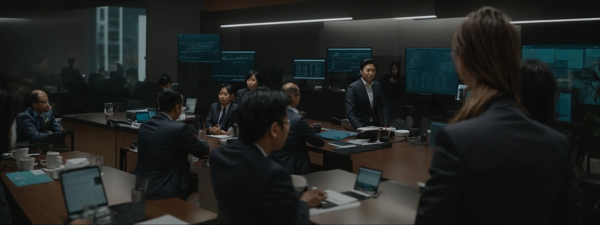 a professional meeting where marketers analyze user experience design on a computer screen.