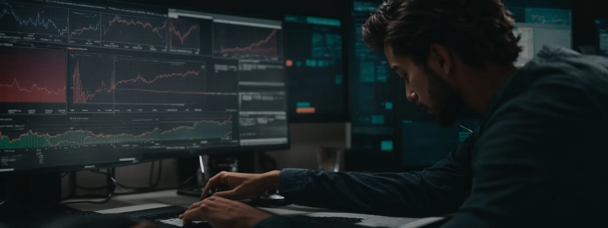 a person analyzing charts and graphs on a computer screen representing seo data and keyword trends.
