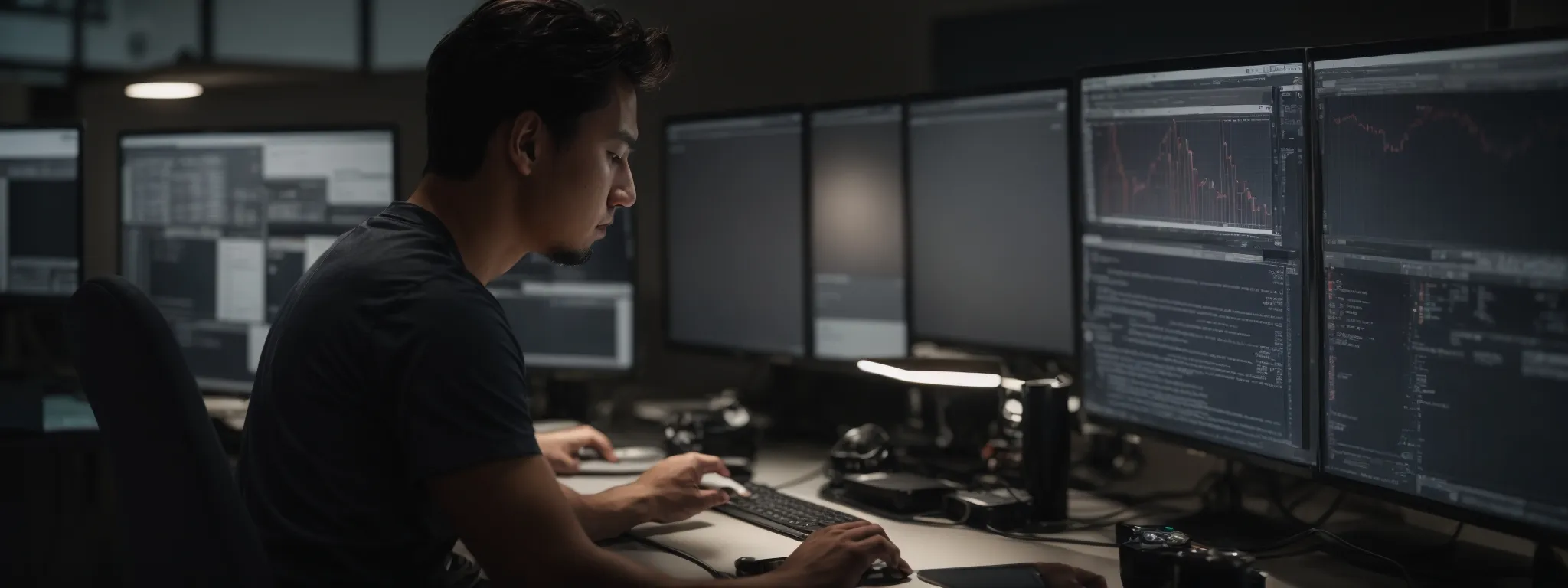 a web developer is focused on a computer screen displaying a clean and organized web interface.