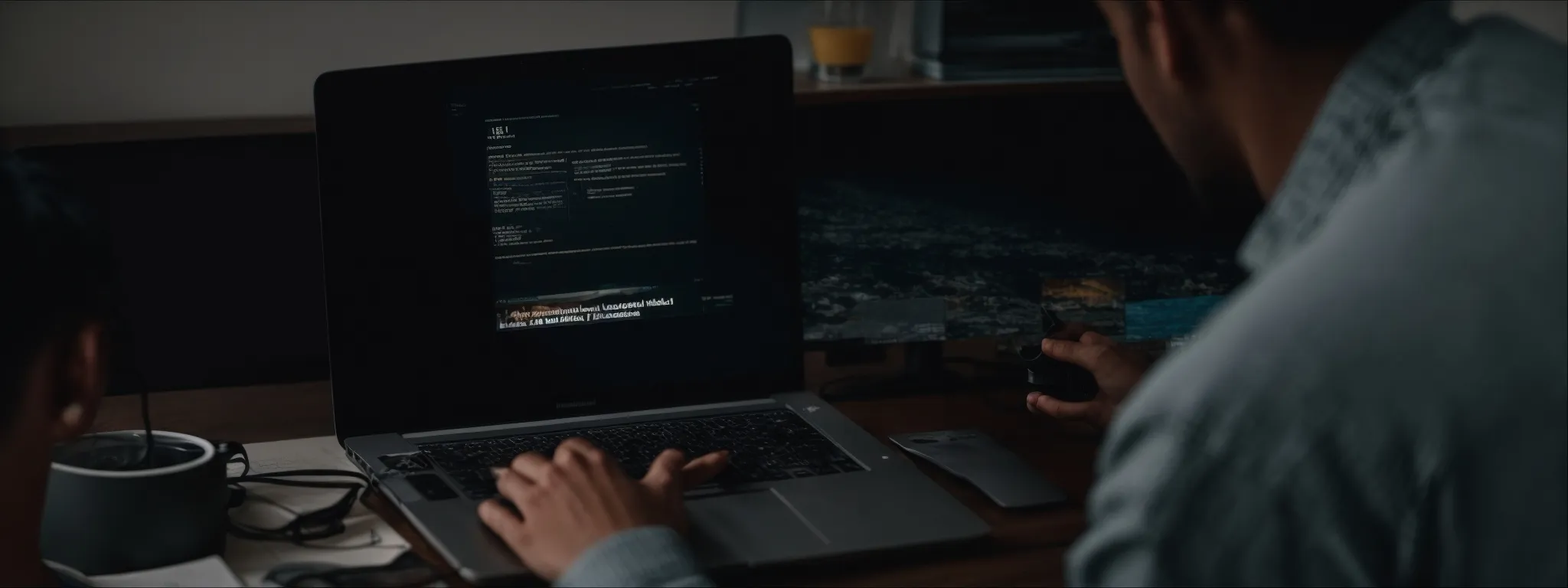 a person sits before a computer, intensely scrutinizing a website layout on the screen.
