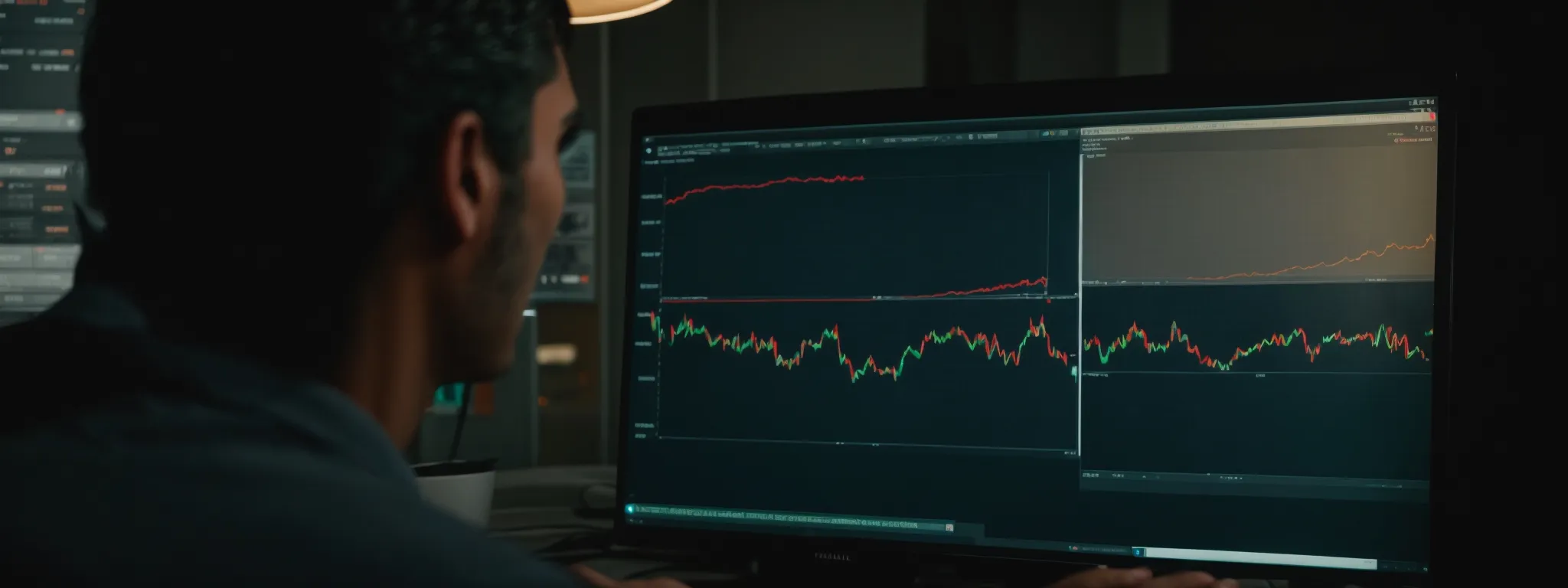 a strategist reviews a line graph on a computer screen, indicating growth trends after implementing effective seo techniques.