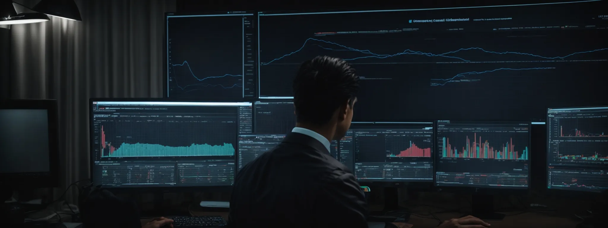 a business professional analyzes complex graphs on a computer screen, reflecting the strategic use of cro tools to enhance online performance.