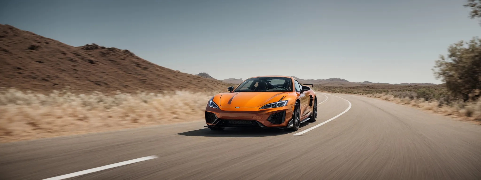 a fast sports car speeding seamlessly along a straight, well-paved road, symbolizing rapid website performance and efficiency.