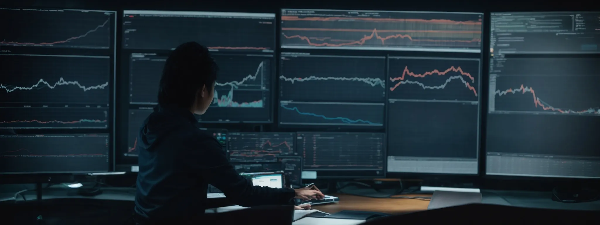 a person analyzing graphs and data on a computer screen, reflecting website user behavior analytics.