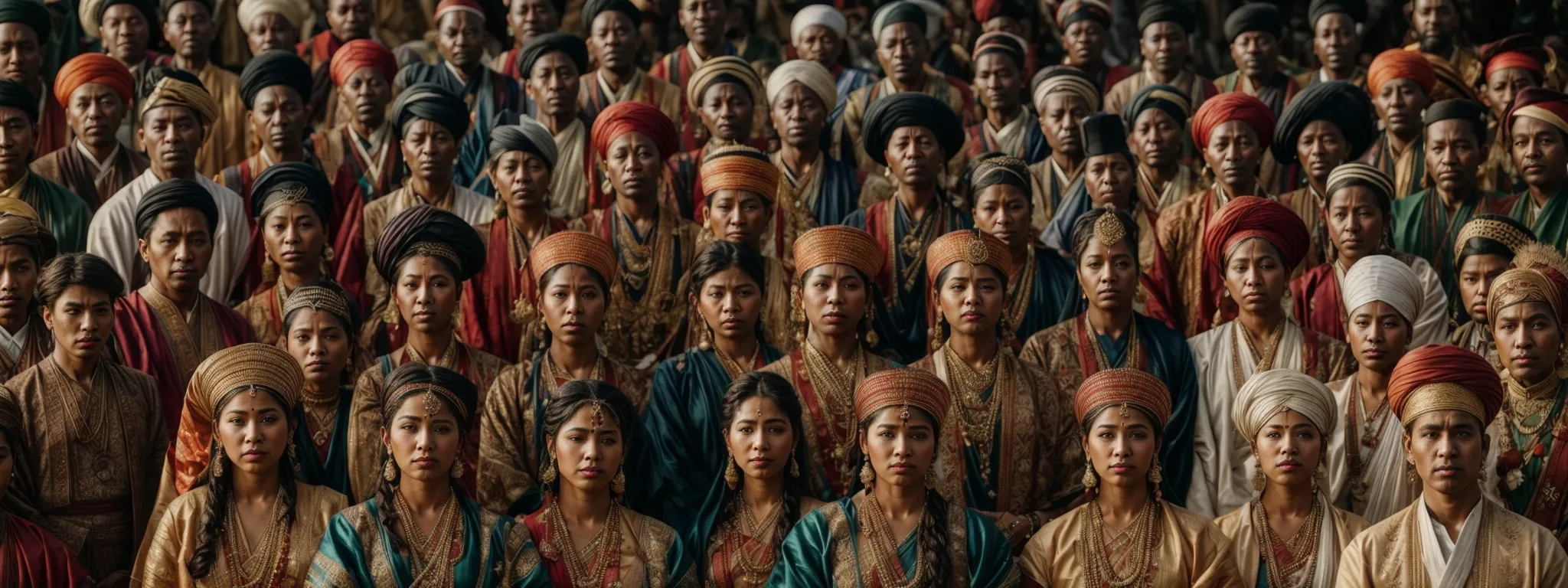 a diverse group of individuals, each in traditional attire from different cultures, gathers around a globe, symbolizing global unity and cultural diversity.