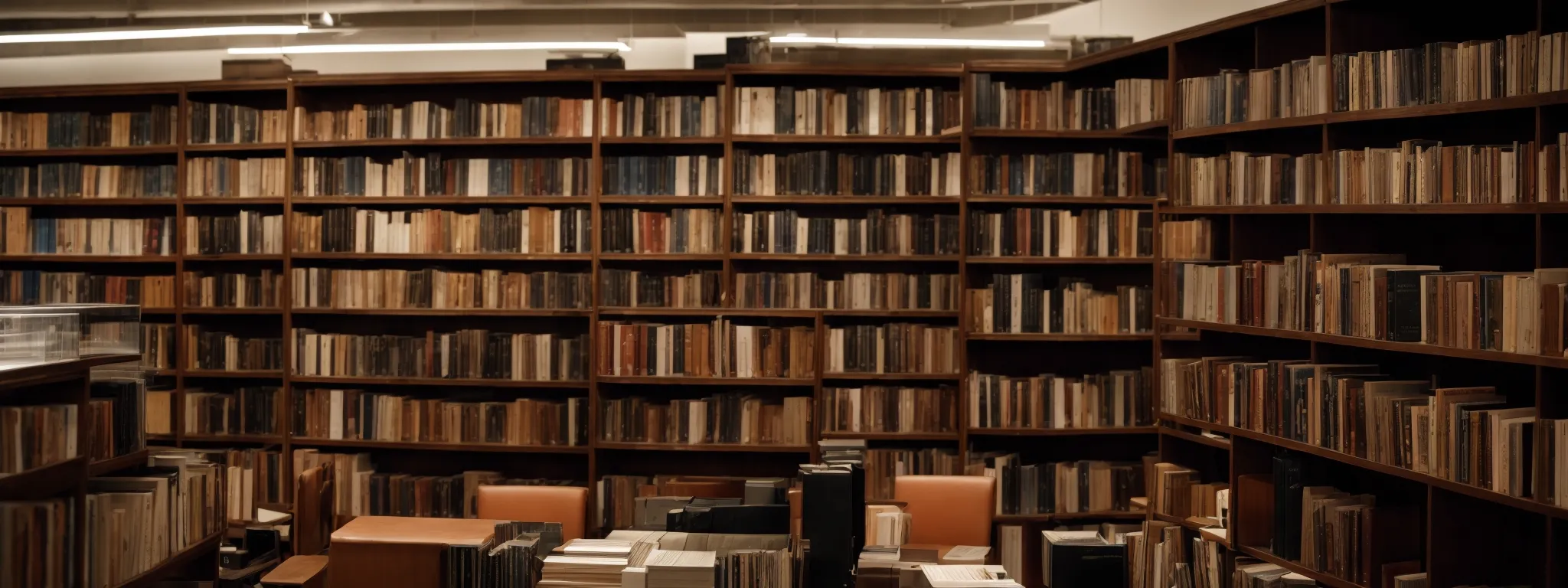 a neatly organized library with books methodically arranged on shelves, representing structured information.