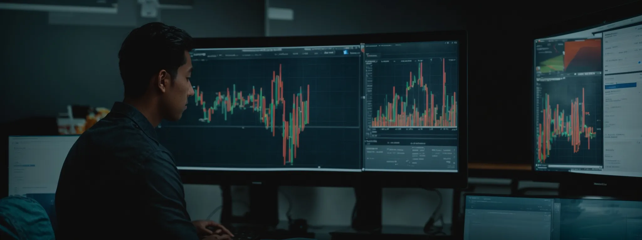a person looks intently at a facebook analytics dashboard on a computer screen, reflecting the concentration on user engagement metrics.