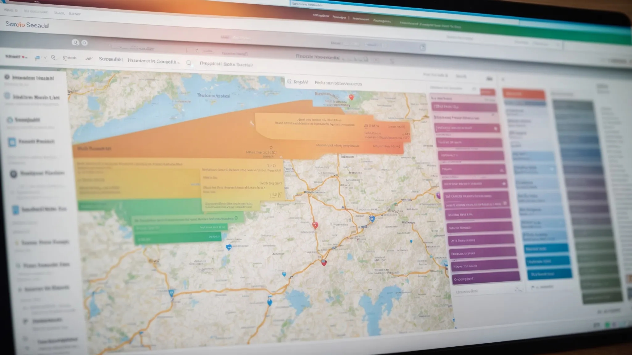 a snapshot of a computer screen displaying a colorful search engine results page with various information boxes, maps, and rich snippets.