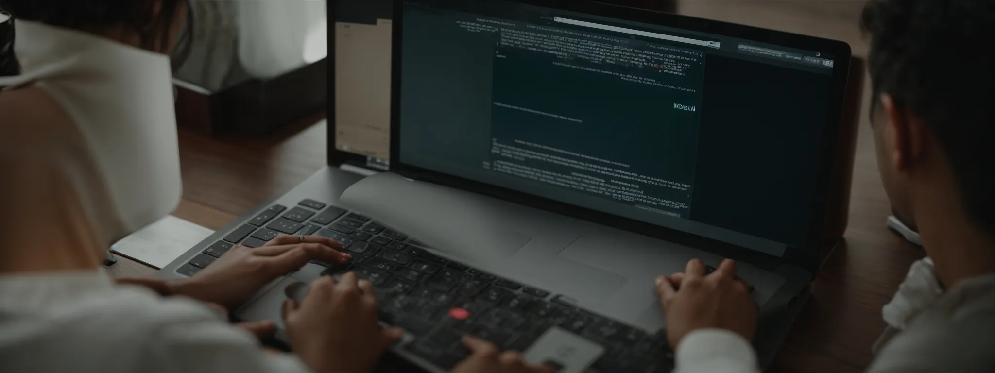 a person sitting at a laptop, orchestrating an email marketing campaign.
