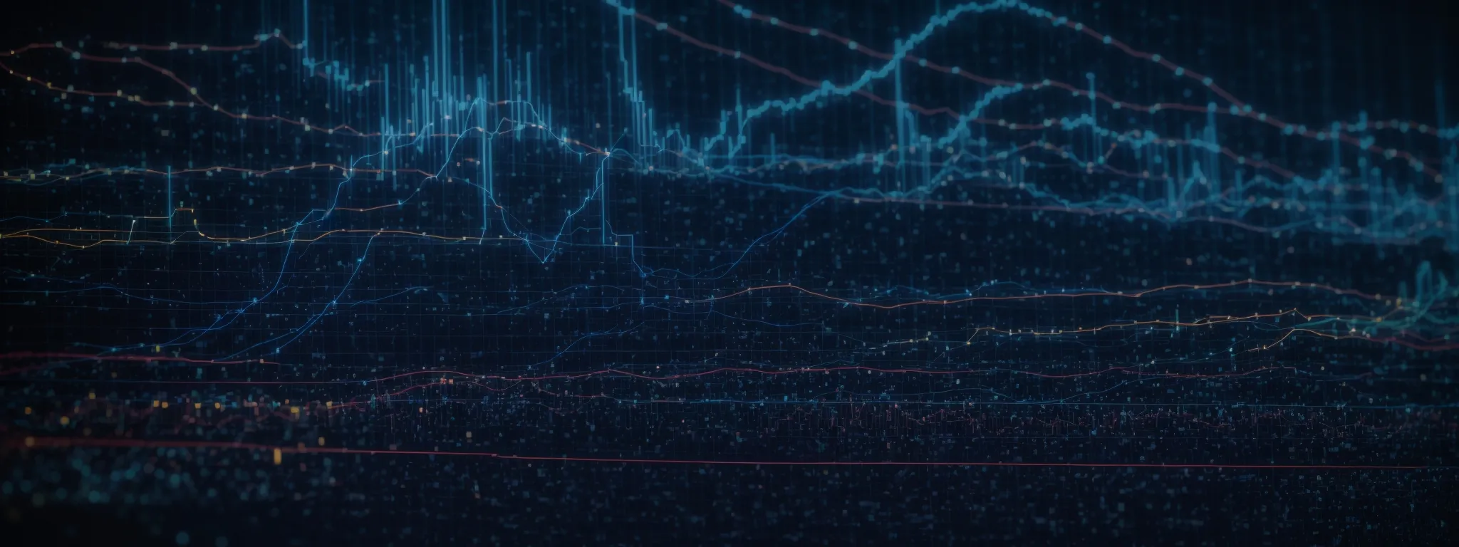 a computer screen displaying analytics charts with a background of abstract neural network connections.