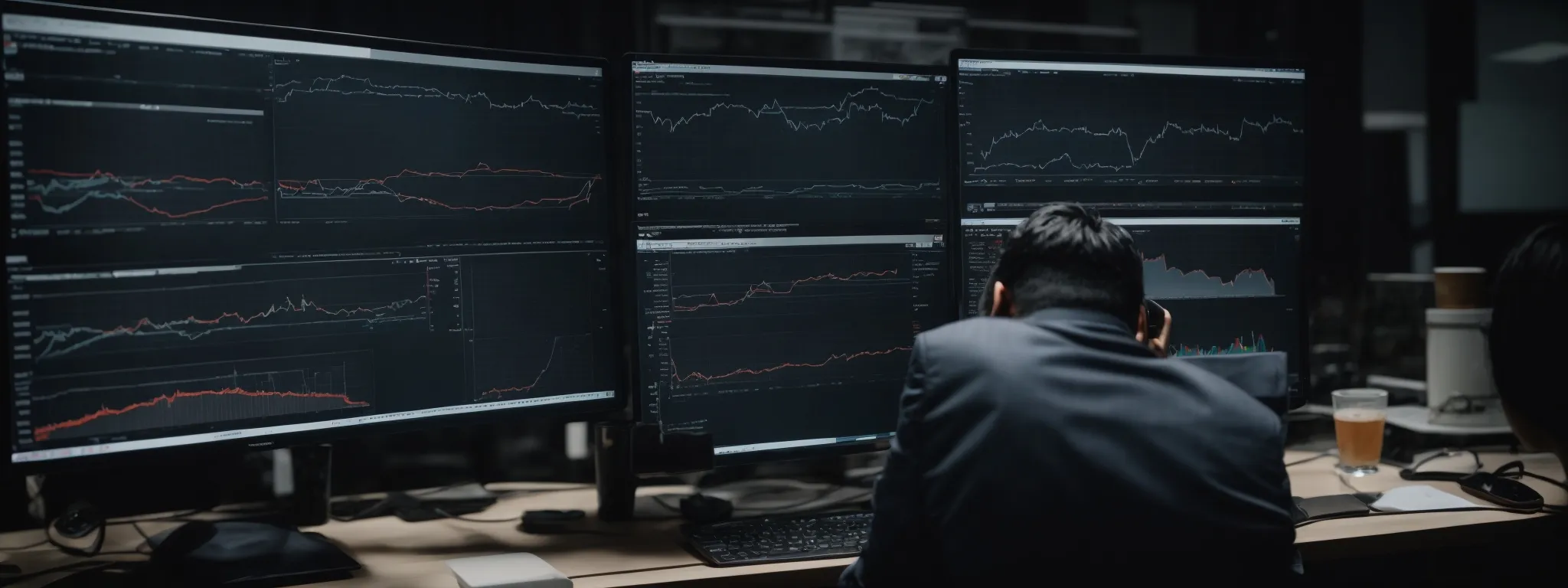 a person analyzing graphs and charts on a computer screen reflecting website traffic and performance metrics.