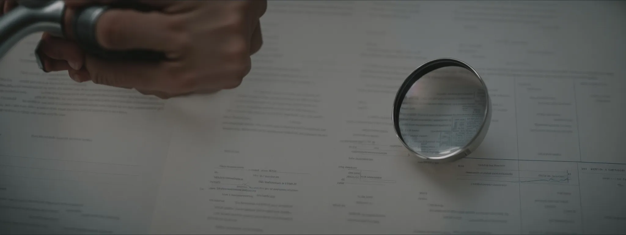 a person holding a magnifying glass over a graph-strewn document, symbolizing a customized analysis.
