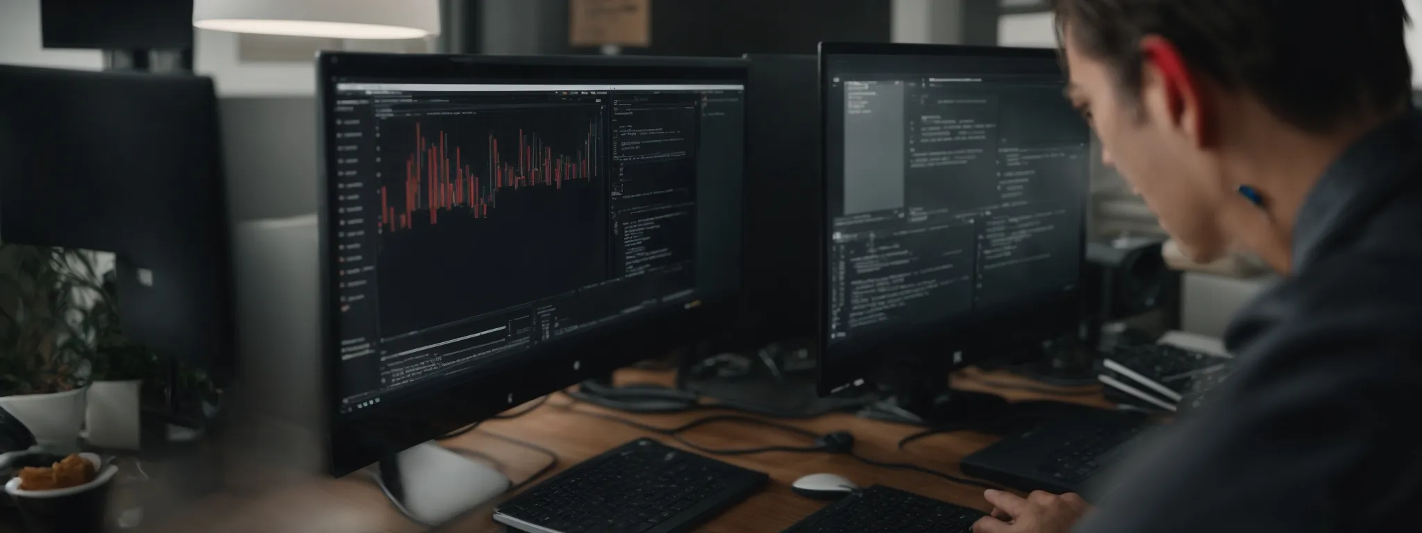 a web developer observes a loading screen on a desktop computer, symbolizing the integration of lazy loading in an seo strategy.