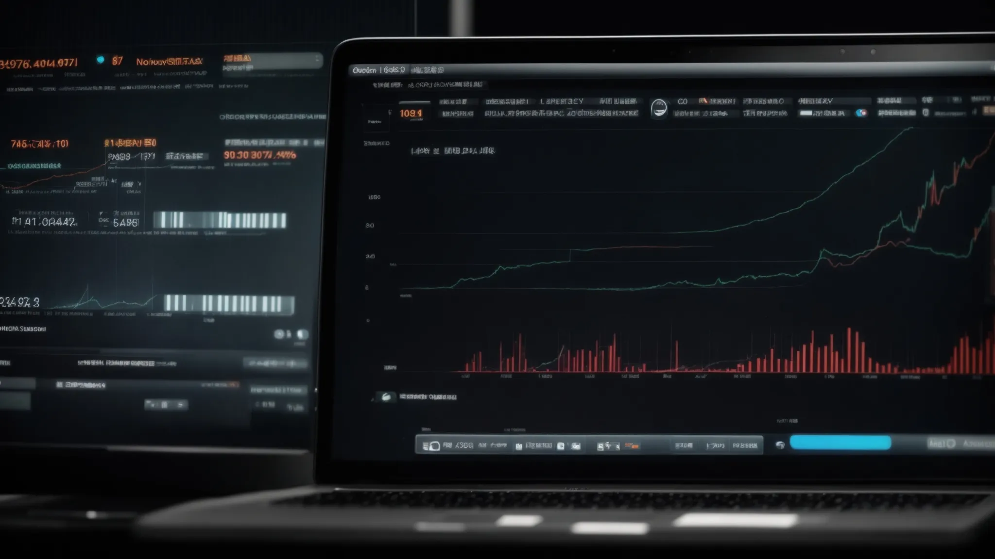 a laptop displaying a graph of website traffic growth on its screen with a padlock symbol overlaying it.
