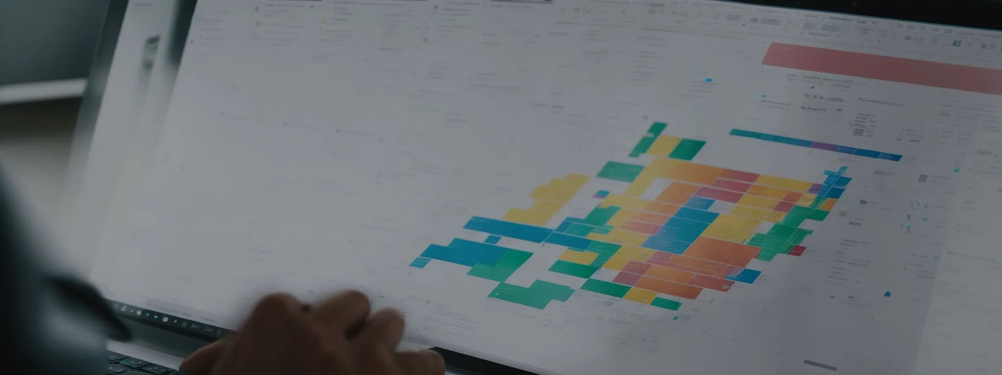 a person designing an infographic on a computer screen using google docs drawing interface.