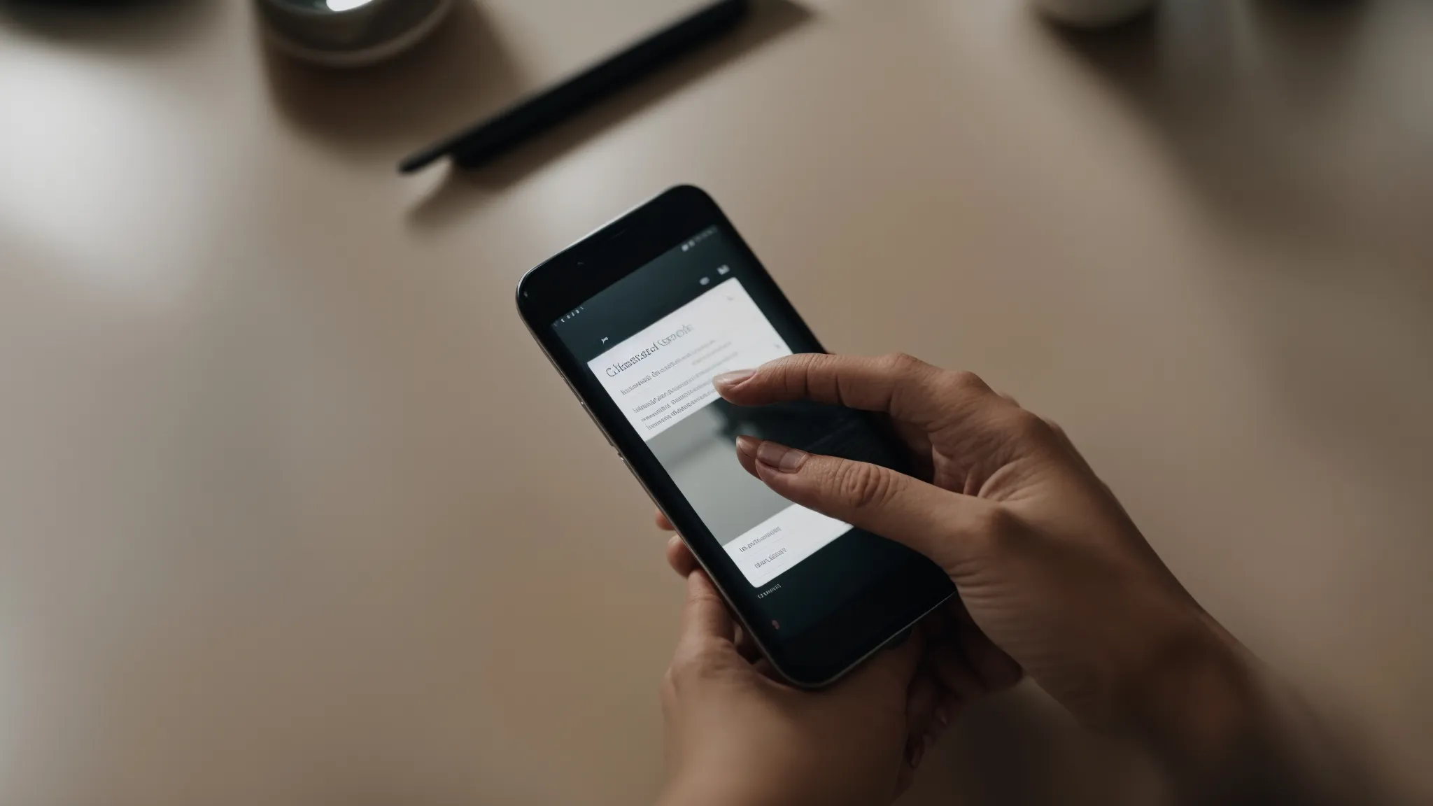 a person speaking into their smartphone while browsing a search engine results page.