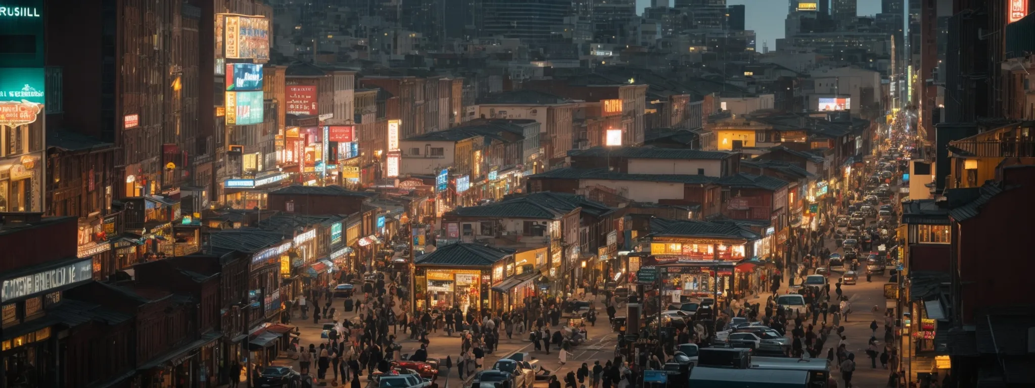 a bustling cityscape with diverse businesses reflecting a vibrant local economy.