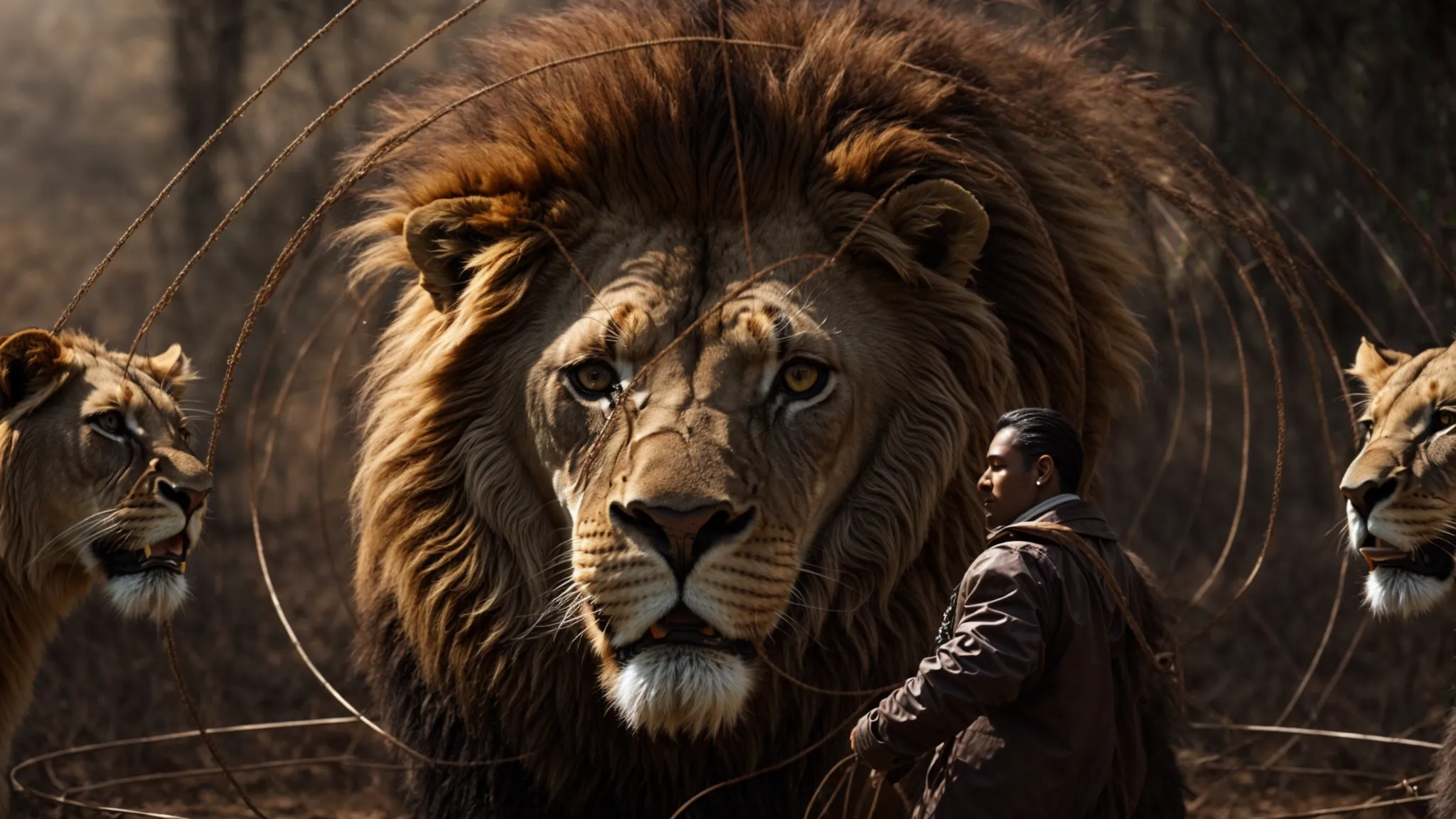 a lion tamer confidently guiding multiple lions through hoops represents mastering the challenge of taming keyword cannibalization in seo strategies.