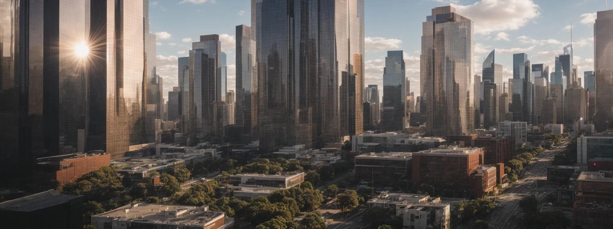 a panoramic skyline of a modern cityscape with diverse architecture representing the cutting-edge and competitive nature of the saas industry.