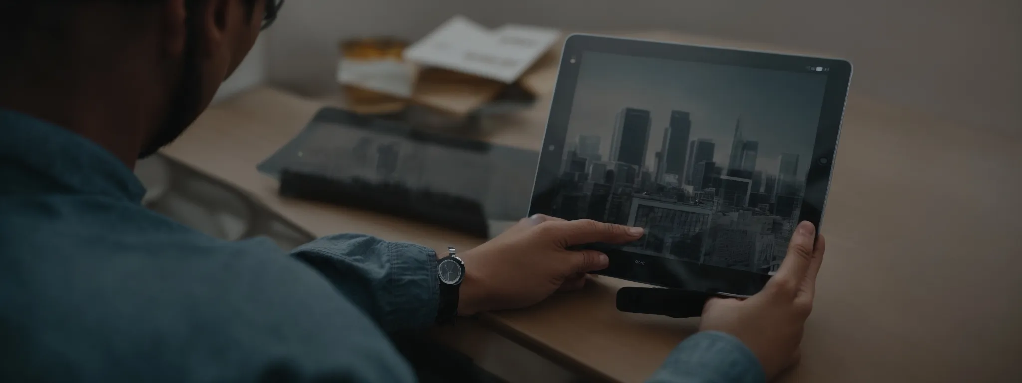 a user contentedly browsing through a professional contractor's sleek, fast-loading website on a tablet.