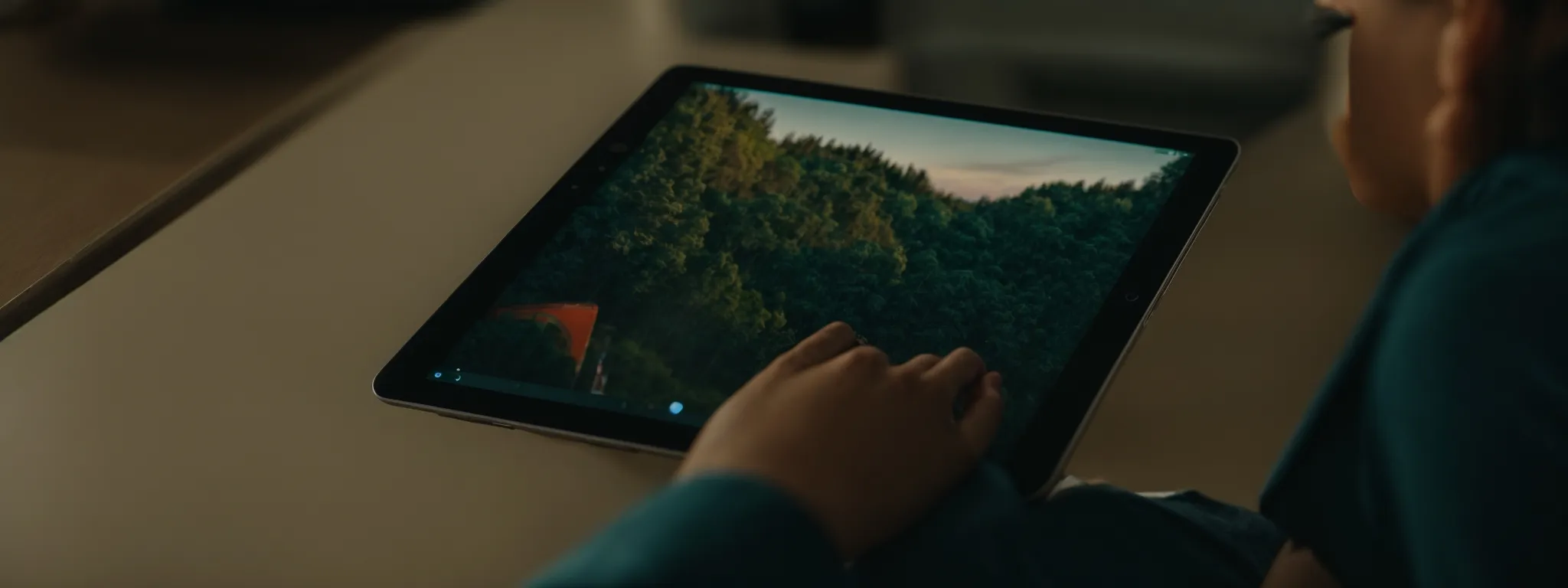 a person scrolling through vibrant, animated stories on a tablet.