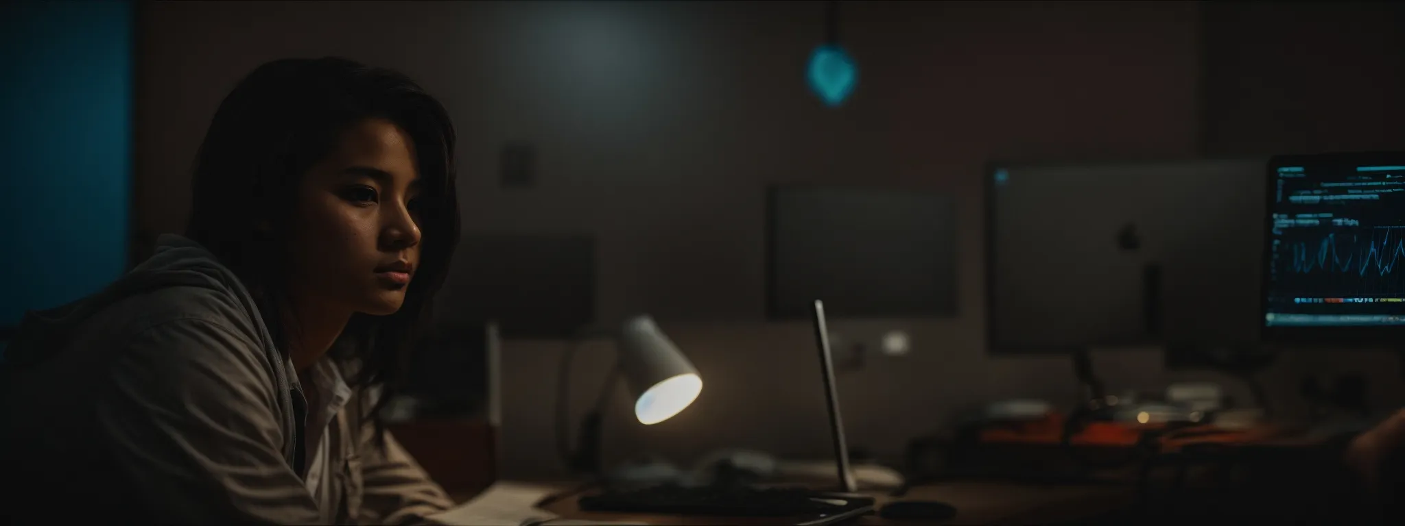 a focused student sits in front of a computer, immersed in an online seo certification course.