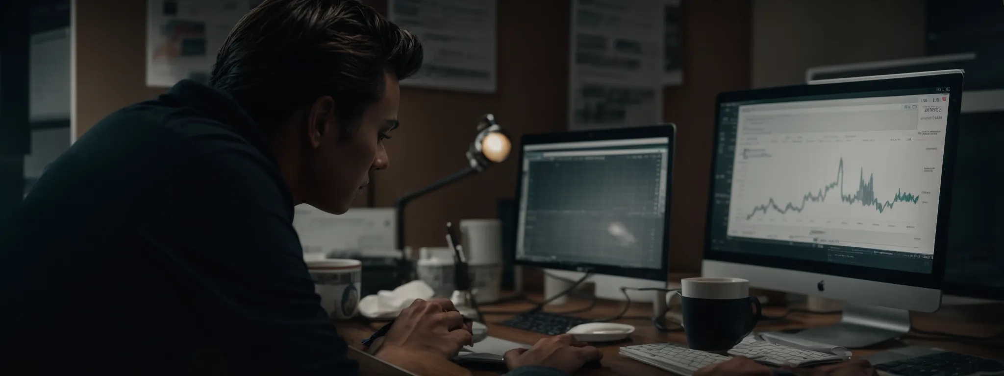 a marketer analyzing charts on a computer screen to optimize a digital campaign's performance.