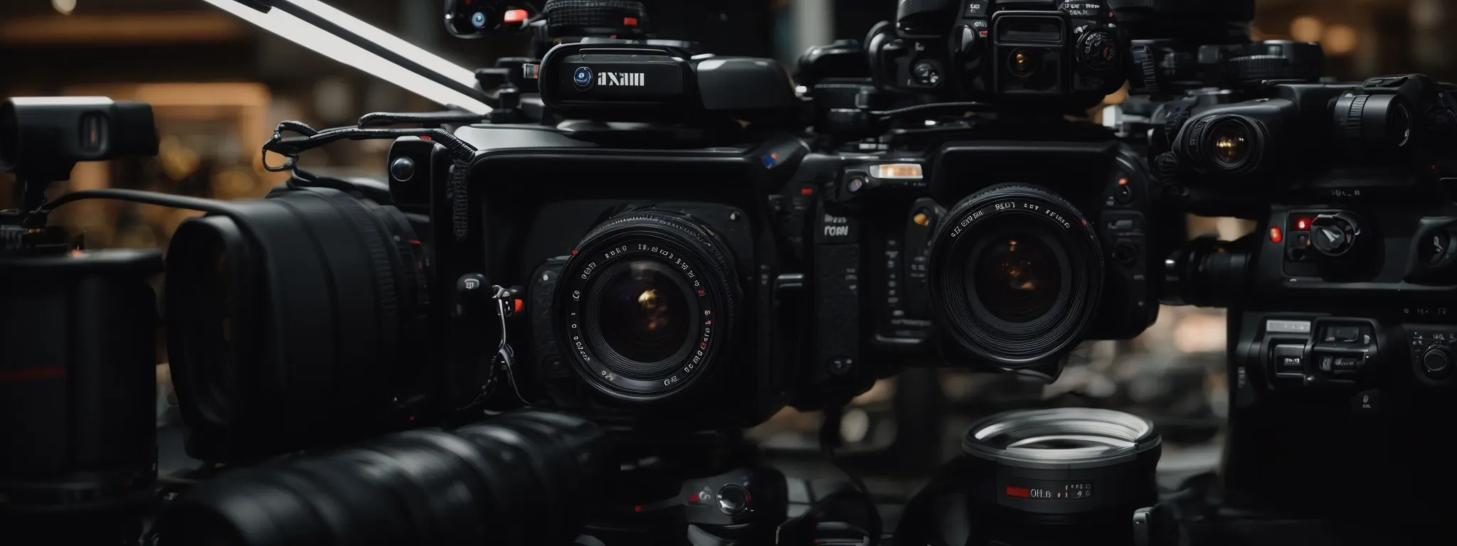 a well-lit, clutter-free photograph of a professional camera on a tripod, highlighting advanced technology for image optimization.
