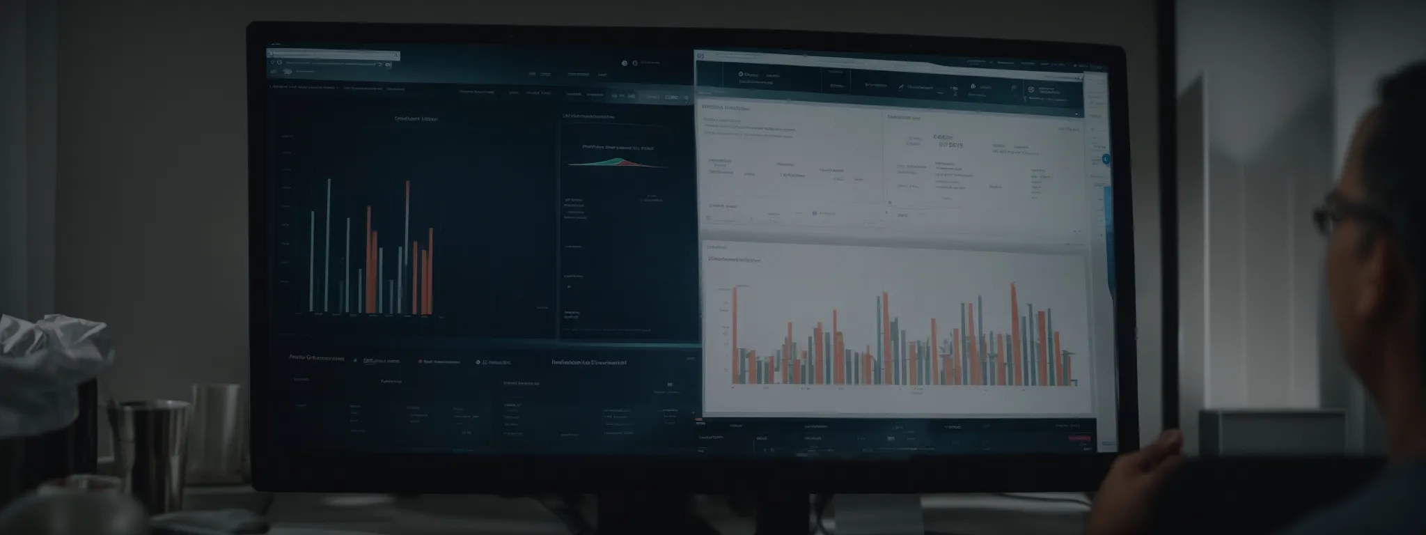 a marketer presenting an analytics dashboard on a computer screen to highlight product performance trends.