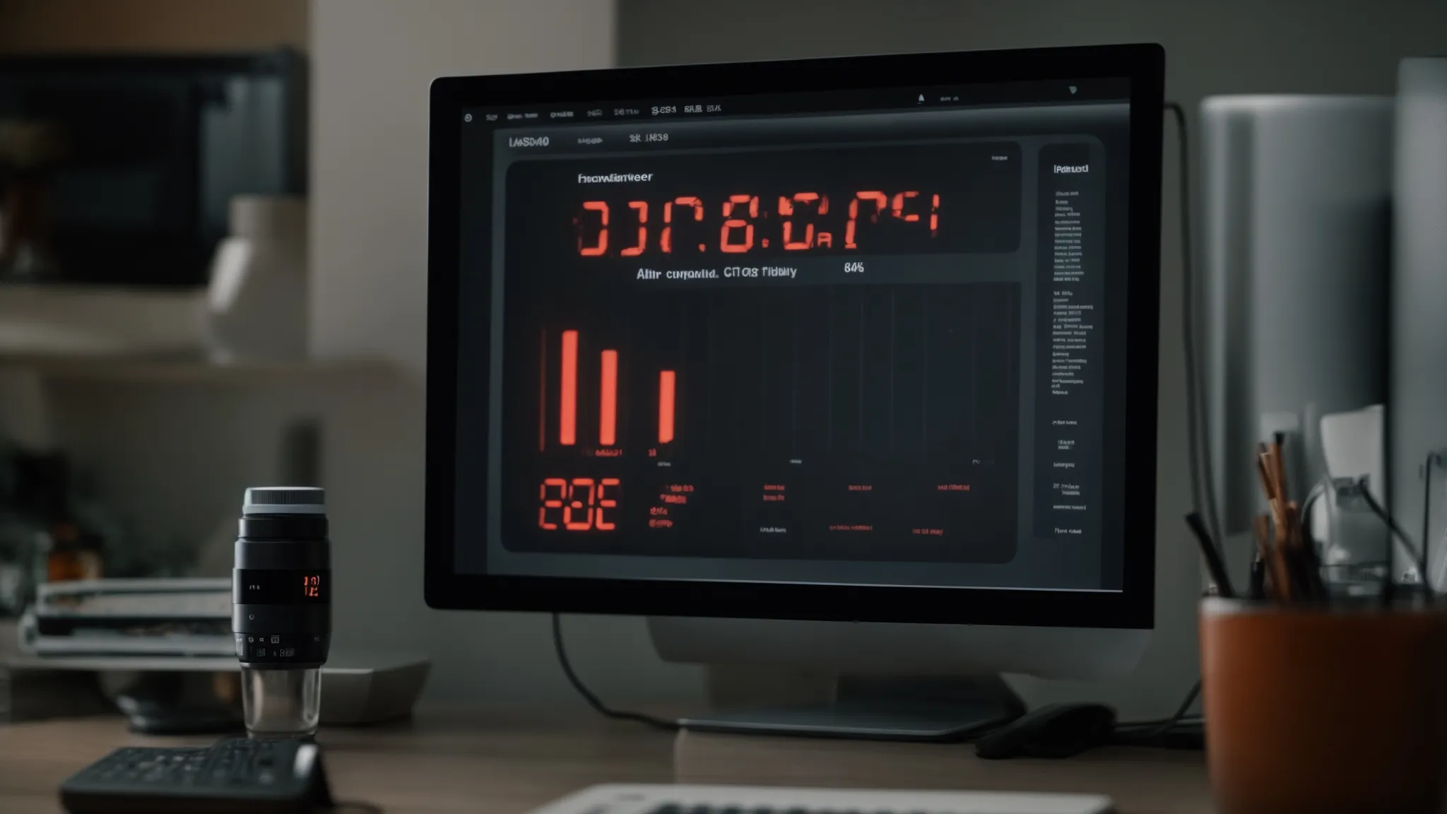 a desktop computer screen displaying a stopwatch and a website loading bar on its screen.