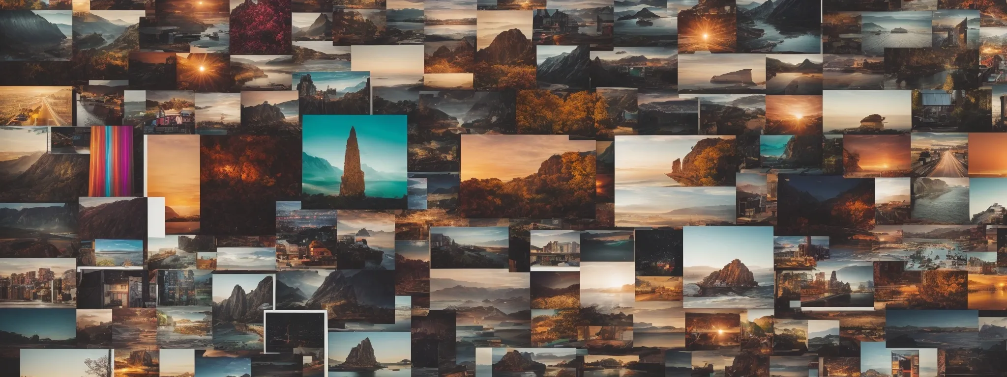 a colorful array of thumbnail images and videos populate a search engine results page, highlighting diverse content snippets.