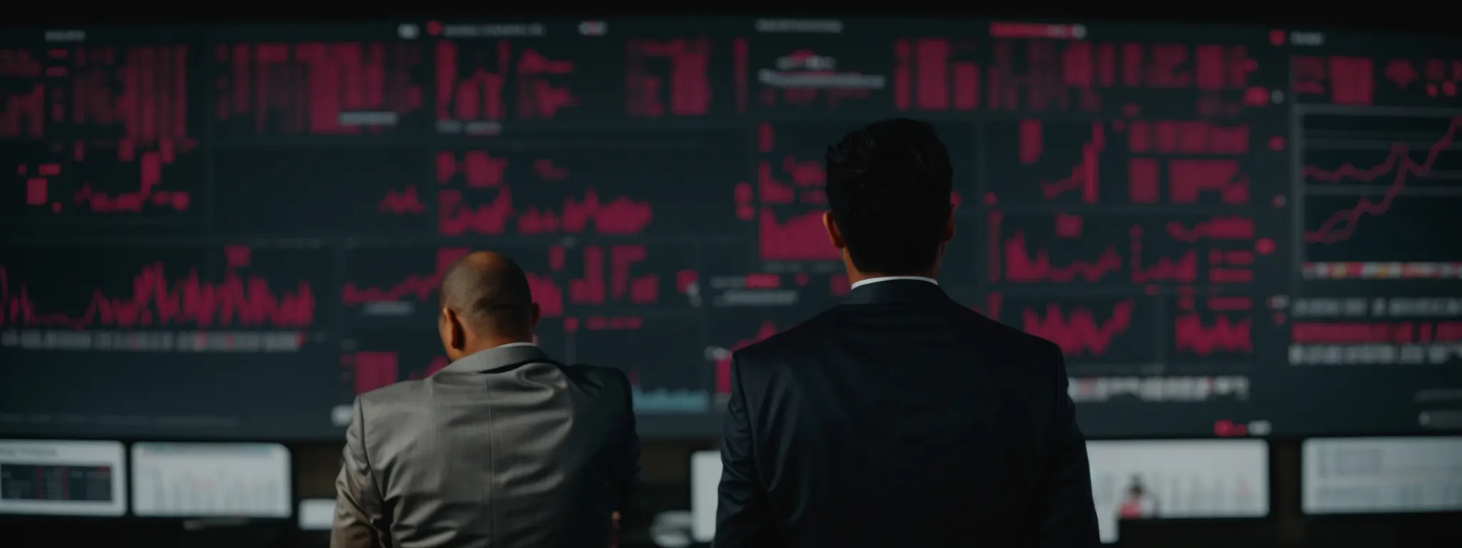 a confident person standing in front of a presentation screen displaying market analytics.