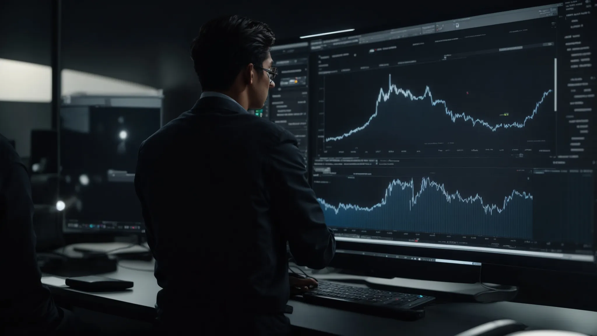 a person reviews analytics on a computer screen while editing a video for optimized online search visibility.