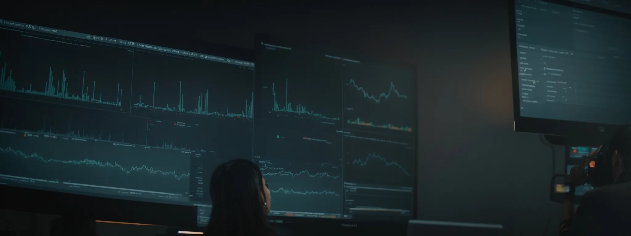 a person engages with analytics on a computer screen showing trending topics and search queries.