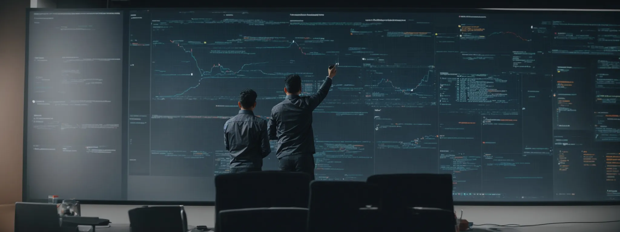 an seo expert presents at a tech conference, explaining complex search algorithms on a screen.