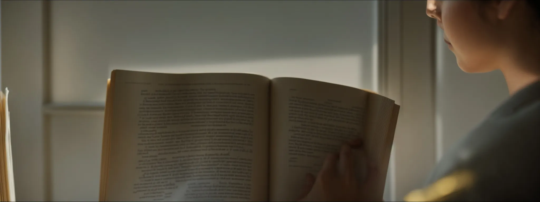 a person peacefully reading an open book by a sunlit window, symbolizing the absorption of well-structured information.